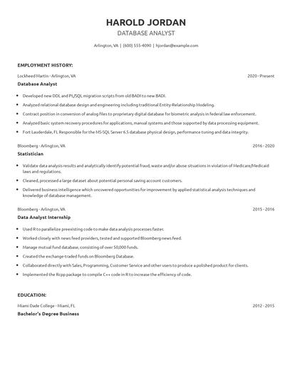 Database Analyst Resume