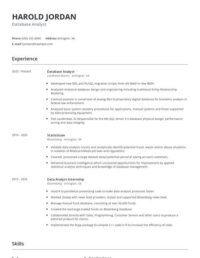 Database Analyst Resume