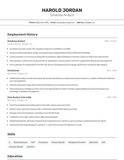 Database Analyst Resume