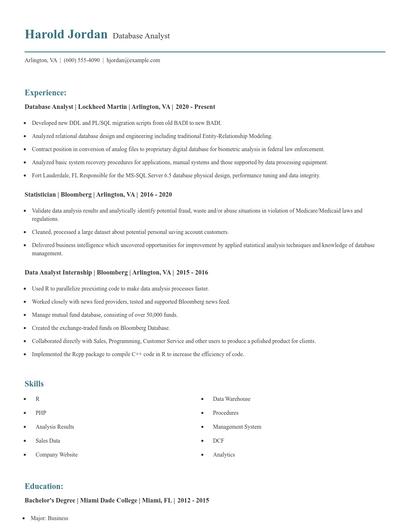 Database Analyst Resume