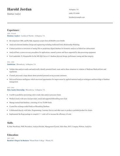 Database Analyst Resume