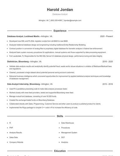 Database Analyst Resume