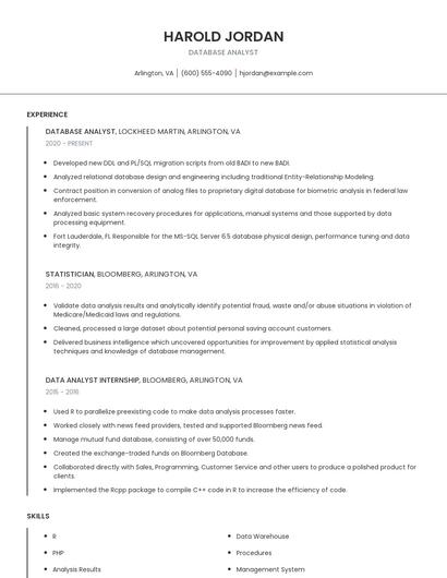 Database Analyst Resume