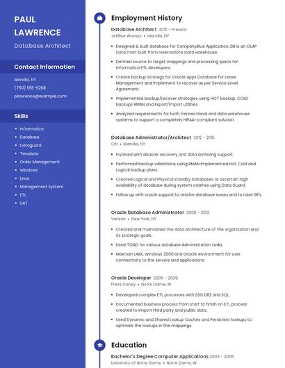 Database Architect Resume
