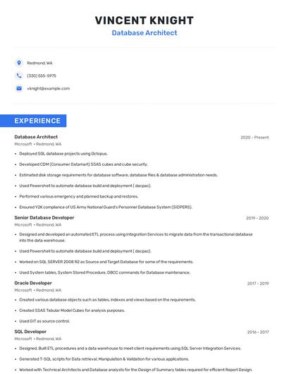 Database Architect Resume