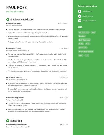 Database Architect Resume