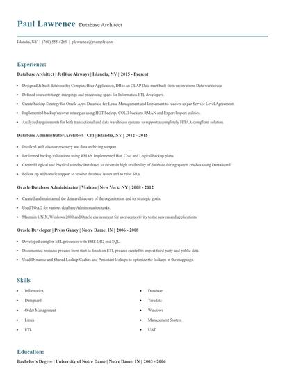 Database Architect Resume