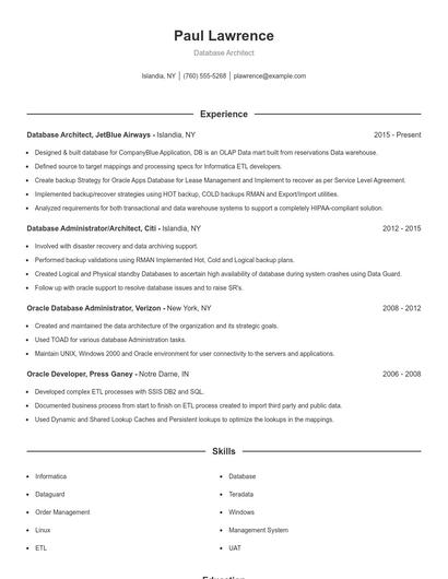 Database Architect Resume