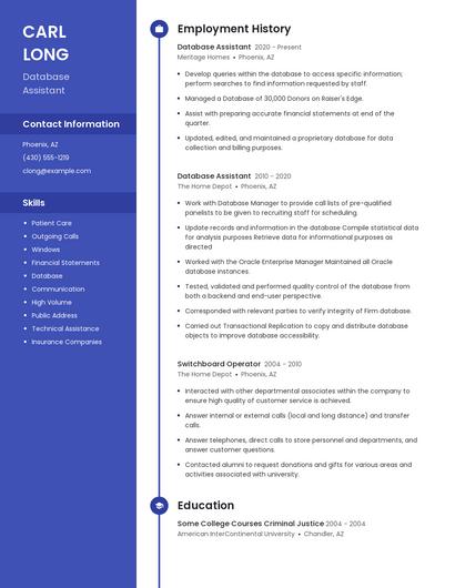 Database Assistant Resume