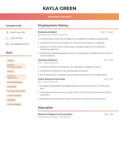 Database Assistant Resume
