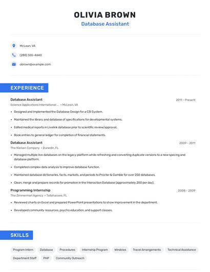 Database Assistant Resume