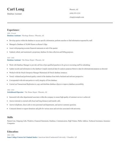 Database Assistant Resume