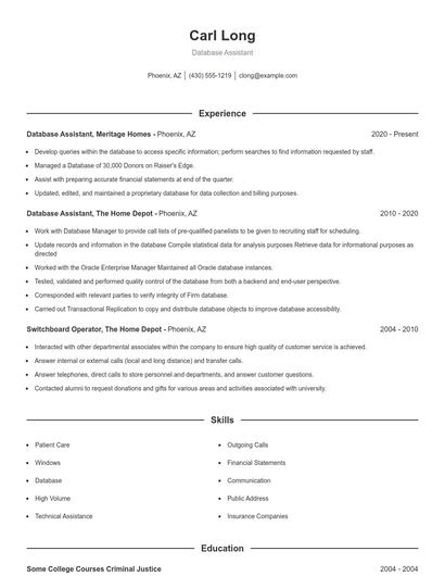 Database Assistant Resume