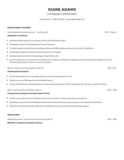 Database Consultant Resume