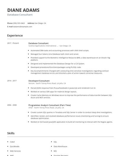 Database Consultant Resume