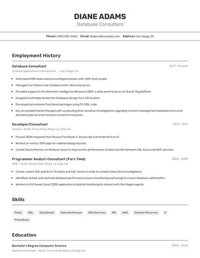 Database Consultant Resume