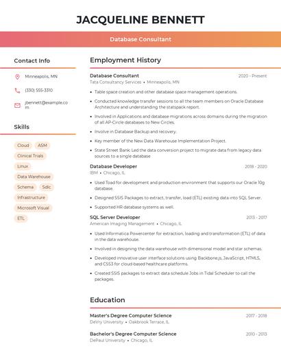 Database Consultant Resume
