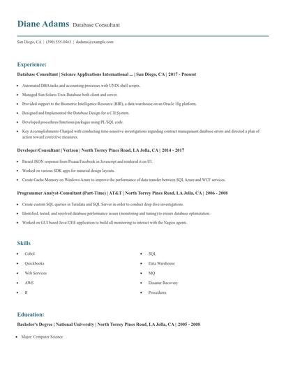Database Consultant Resume