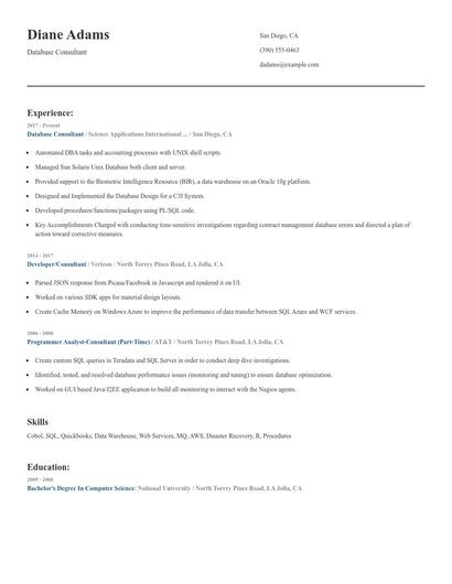 Database Consultant Resume