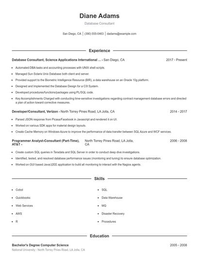 Database Consultant Resume