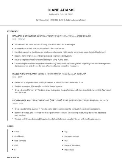 Database Consultant Resume