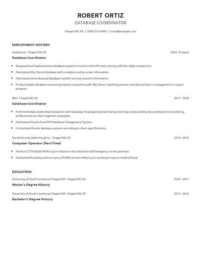 Database Coordinator Resume
