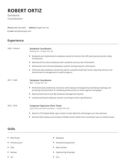 Database Coordinator Resume