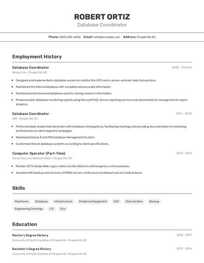 Database Coordinator Resume