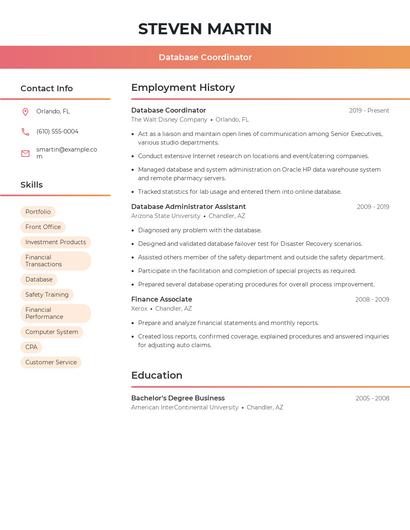 Database Coordinator Resume