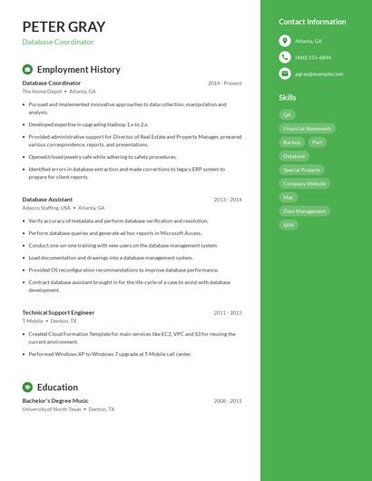 Database Coordinator Resume