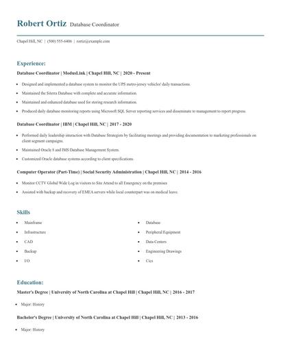 Database Coordinator Resume
