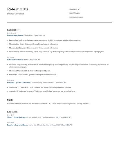 Database Coordinator Resume