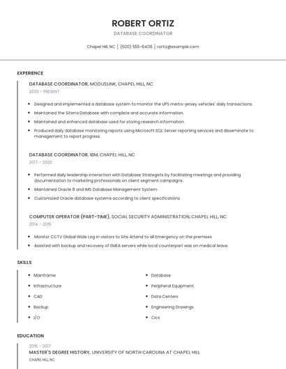 Database Coordinator Resume