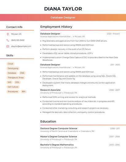 Database Designer Resume