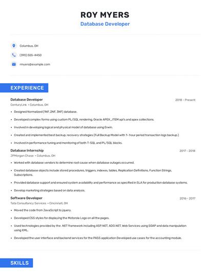 Database Developer Resume