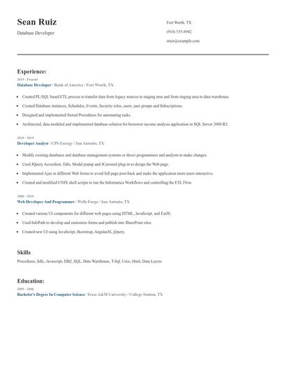 Database Developer Resume