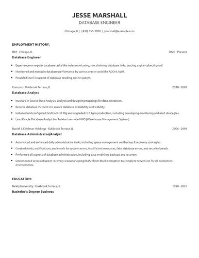 Database Engineer Resume