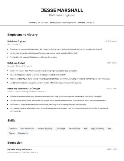 Database Engineer Resume