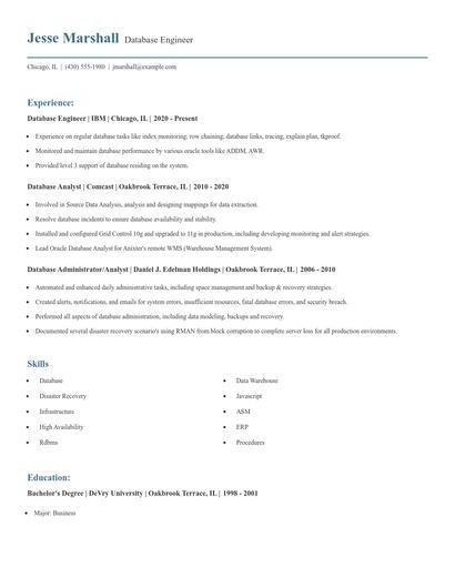 Database Engineer Resume
