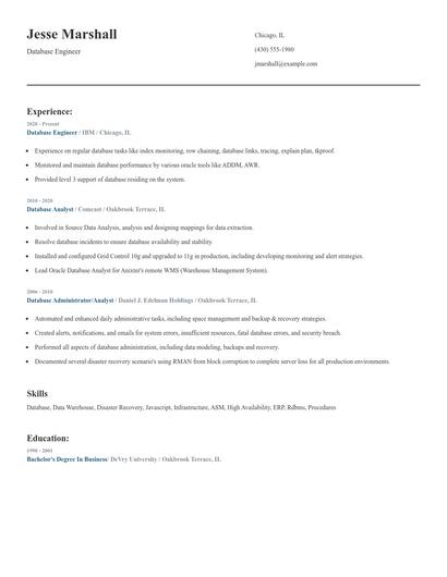 Database Engineer Resume