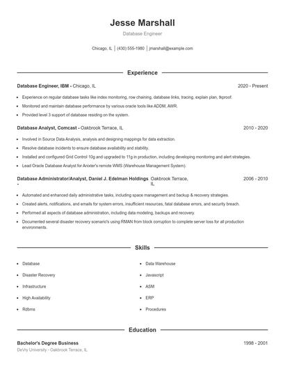Database Engineer Resume