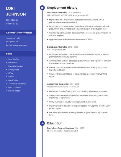 Database Internship Resume