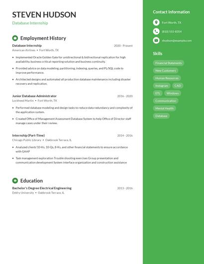 Database Internship Resume