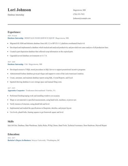Database Internship Resume