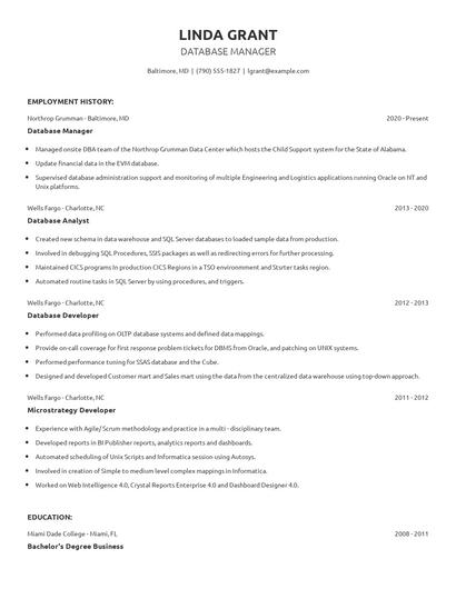 Database Manager Resume