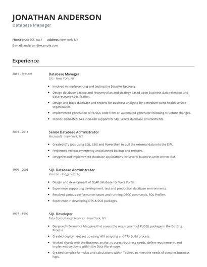 Database Manager Resume