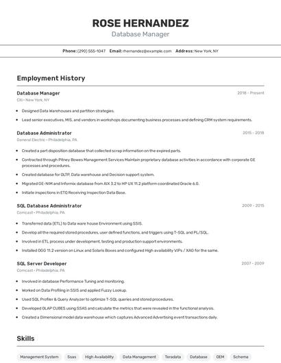 Database Manager Resume