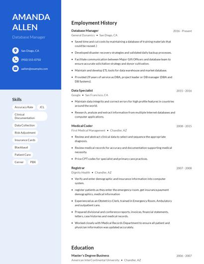 Database Manager Resume