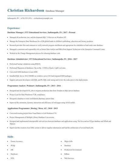 Database Manager Resume