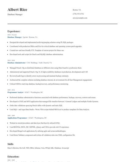 Database Manager Resume
